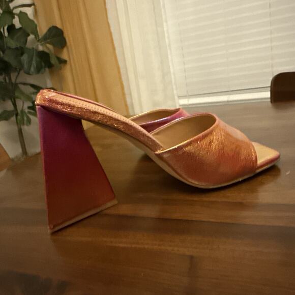 Rouge Y2K Square Toe Chunky Heel Slides Shimmer Pink Barbie Size 8 Bratz Party - Picture 2 of 6